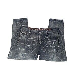 44 " X 31" Rock Revival Lambeth Straight Black Distressed Jeans From Buckle